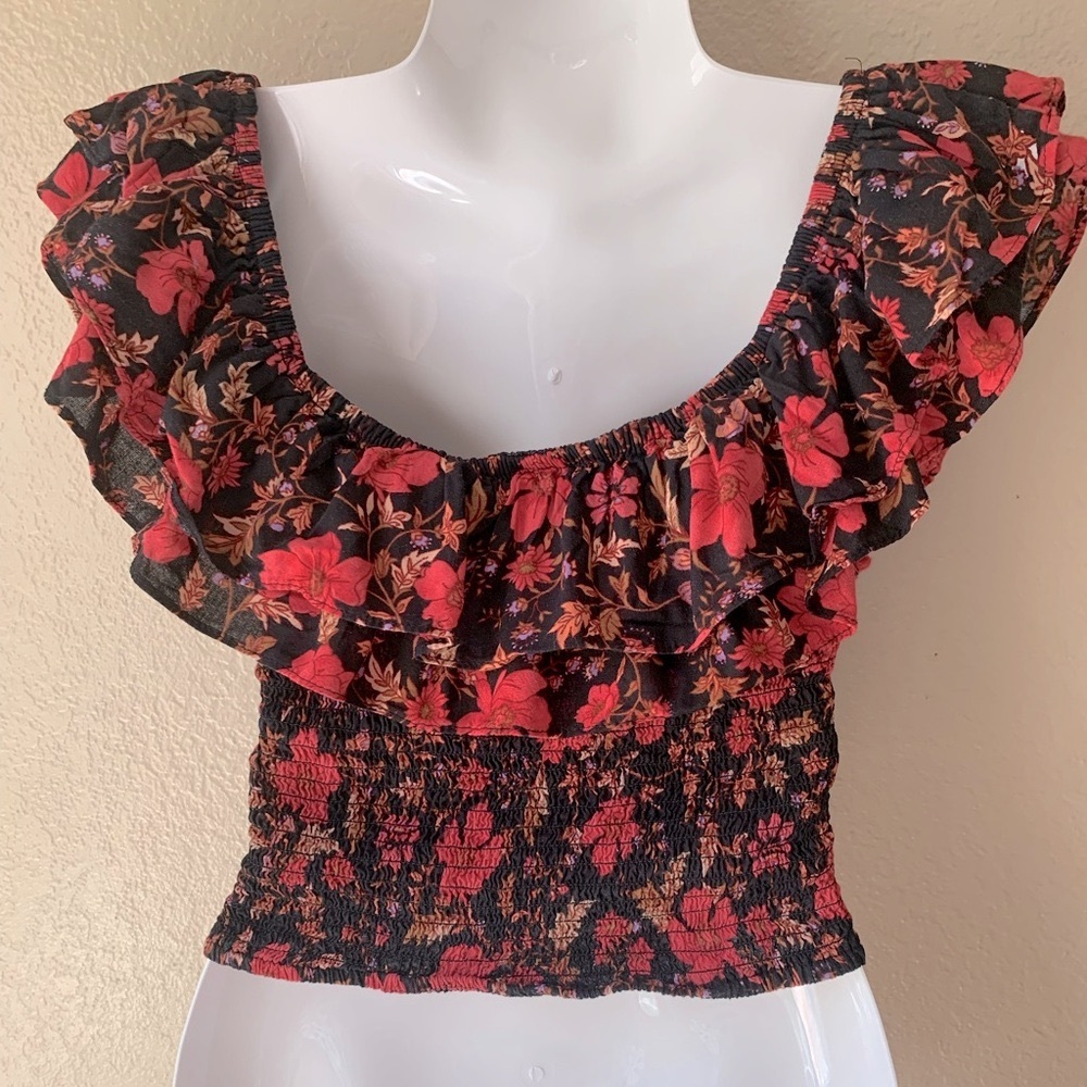 Haute Project Floral Smocked Ruffle Cottagecore Whimsigoth Crop Top Size M - Picture 4 of 5